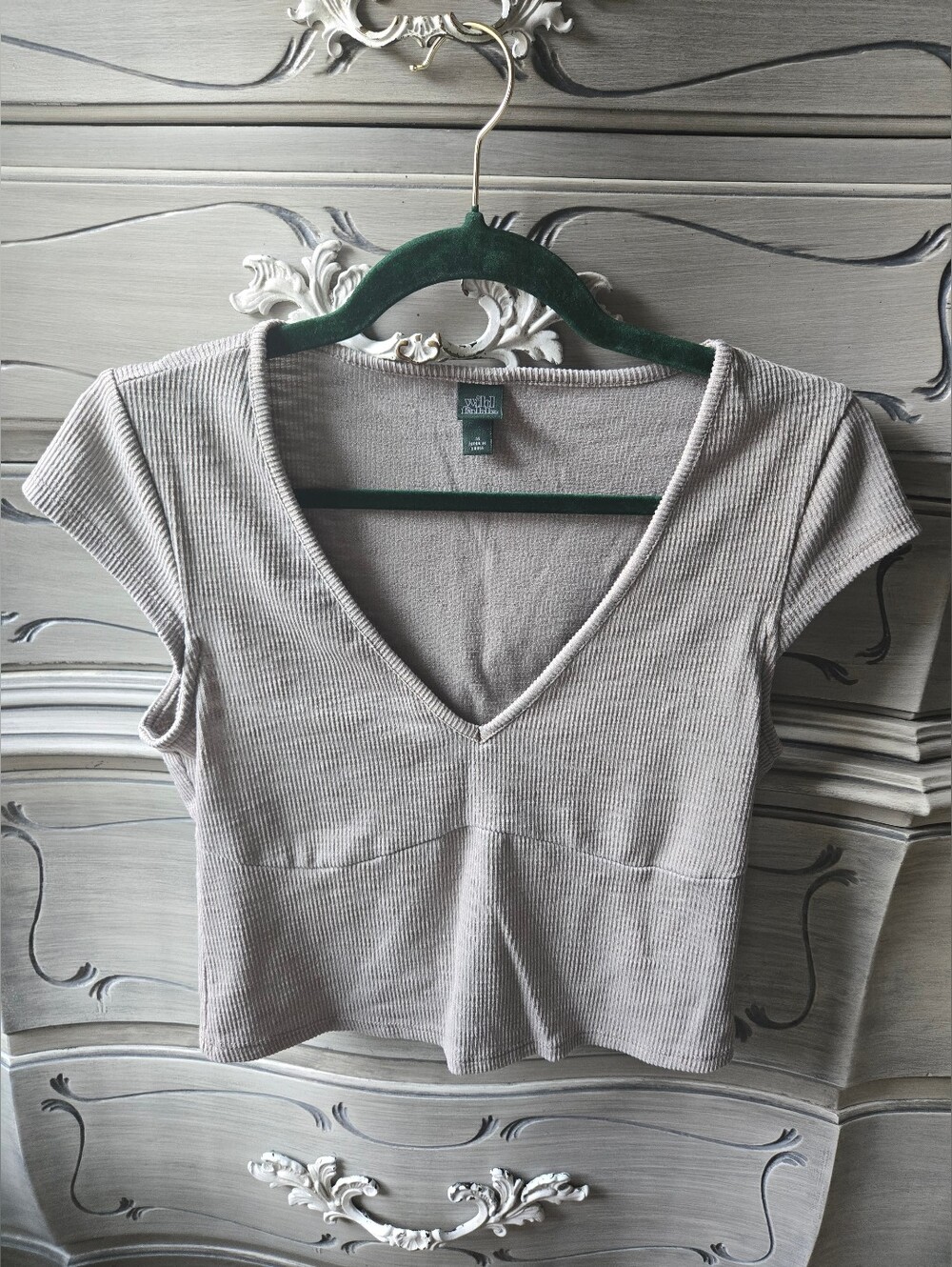 wild fable Taupe Ribbed V-Neck Crop Top